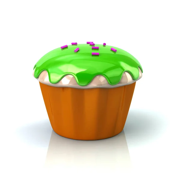 Muffin Con Crema Verde Ilustración Sobre Fondo Blanco — Foto de Stock