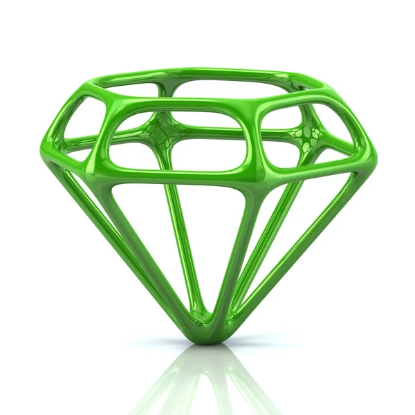 Green diamond 3d illustration on white background