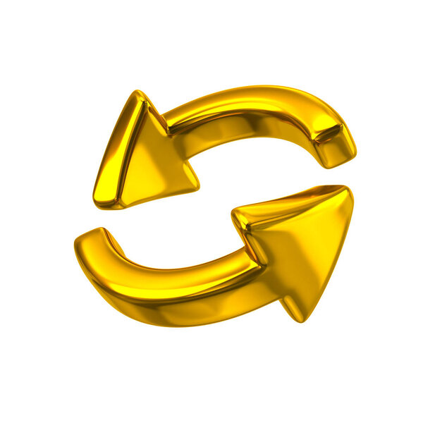 Golden rotation arrows icon 3d illustration on white background