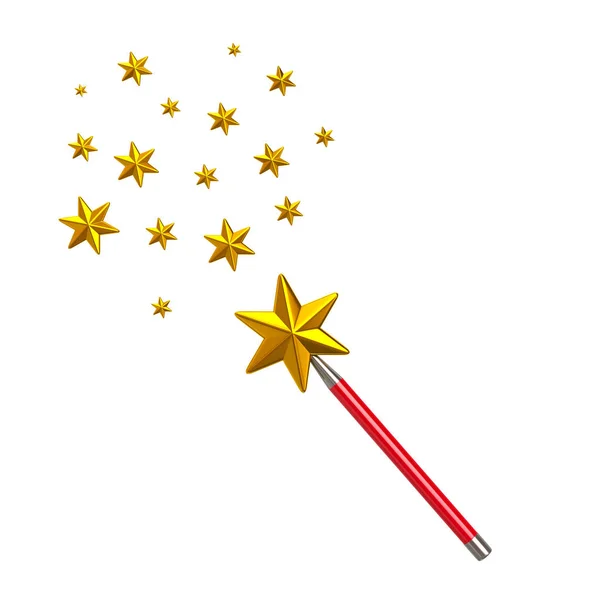 Rode ster toverstaf met sterren 3d illustratie — Stockfoto