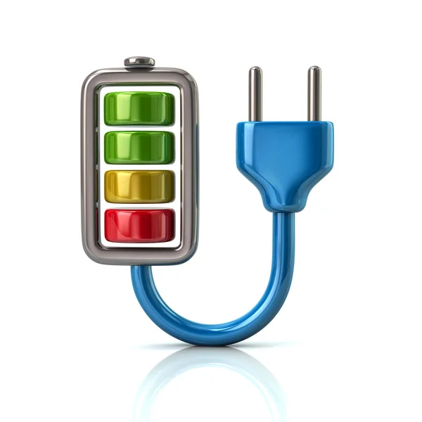 Blå batteriladdning plug ikonen 3d illustration — Stockfoto