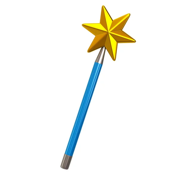 Azul mágico estrela varinha 3d ilustração — Fotografia de Stock