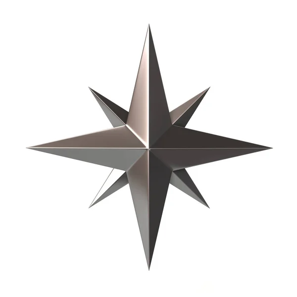 Silver Compass Rose 3D illustration på vit bakgrund — Stockfoto