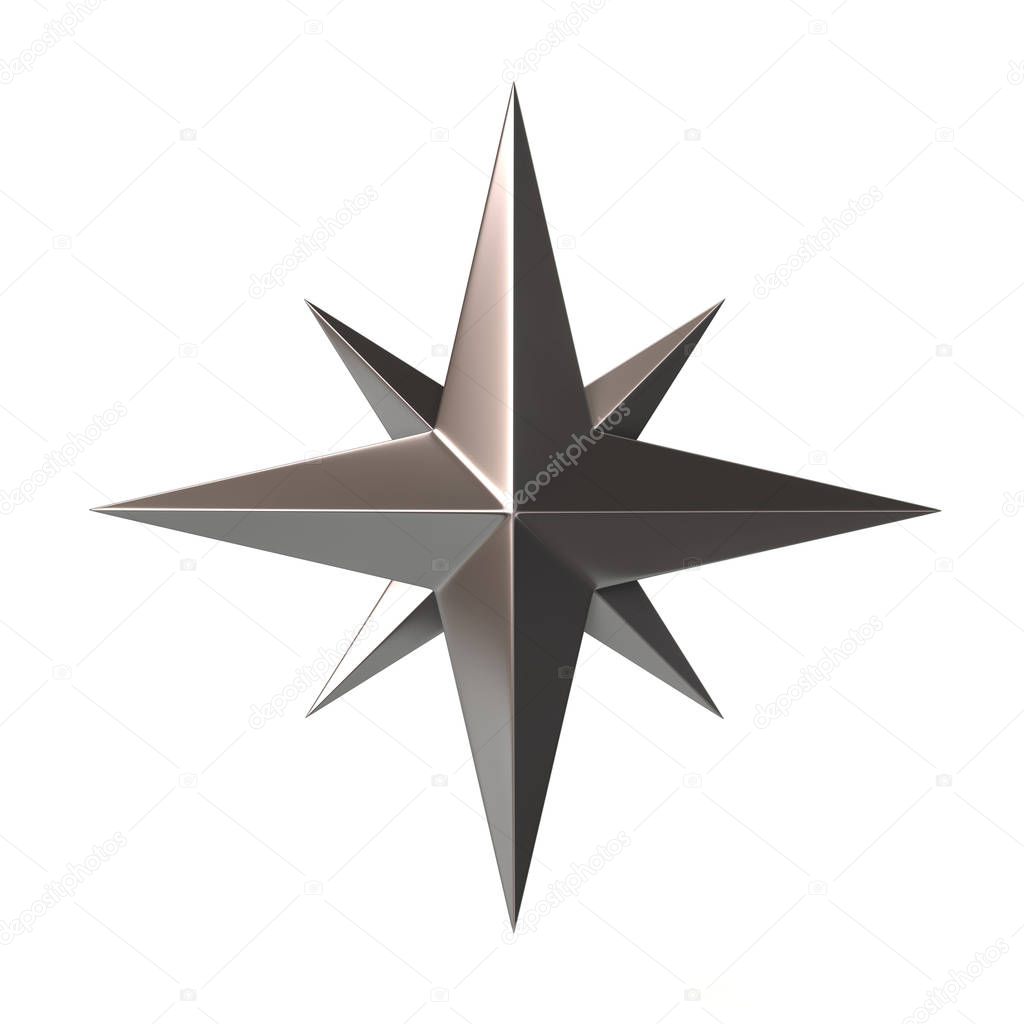 Silver compass rose 3d illustration on white background