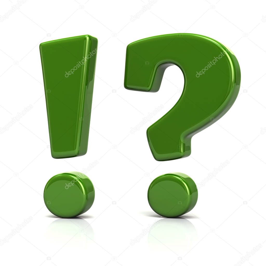 Green exclamation mark and question mark icon 3d illustration 