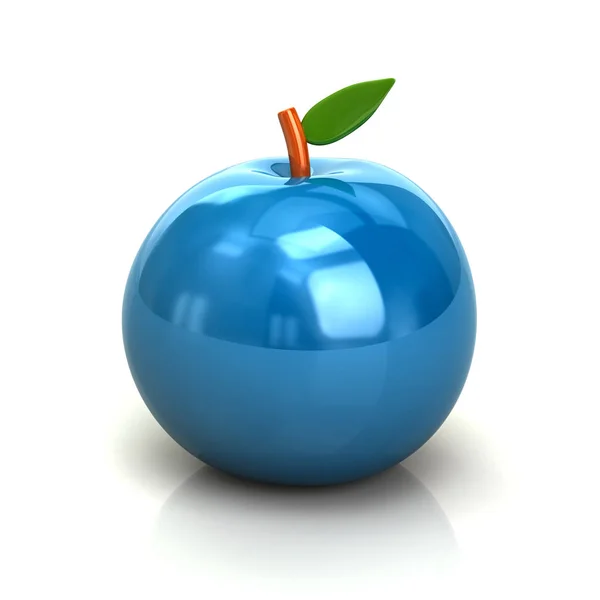 Niebieski jabłko ikona 3D ilustracja — Zdjęcie stockowe