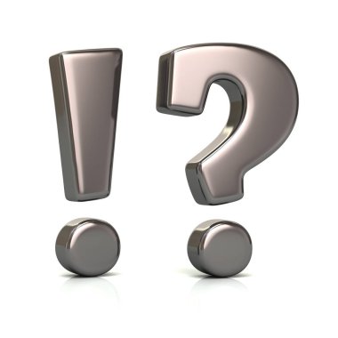 Gümüş ünlem işareti ve soru işareti 3D illüstrasyon