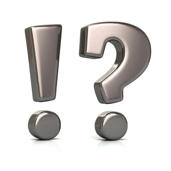 Srebrny wykrzyknik i ikona znaku zapytania 3d ilustracja — Zdjęcie stockowe