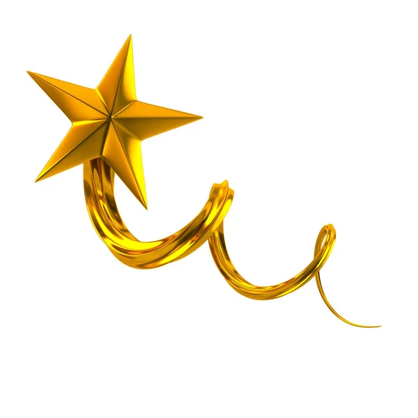 Flying golden star 3d illustration — Stock Photo, Image