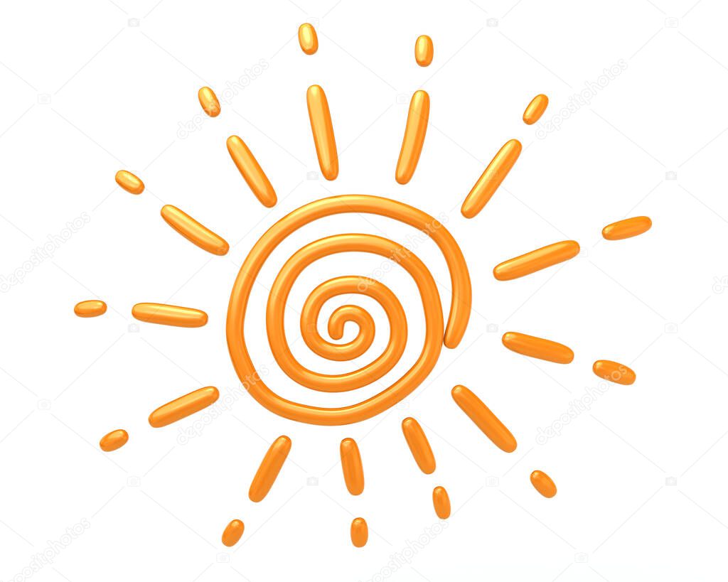 Spiral Sun 3d illustration isolated on white background