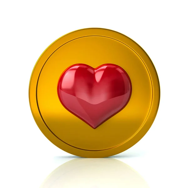 带有心脏3D插图的金币 背景为白色 — 图库照片