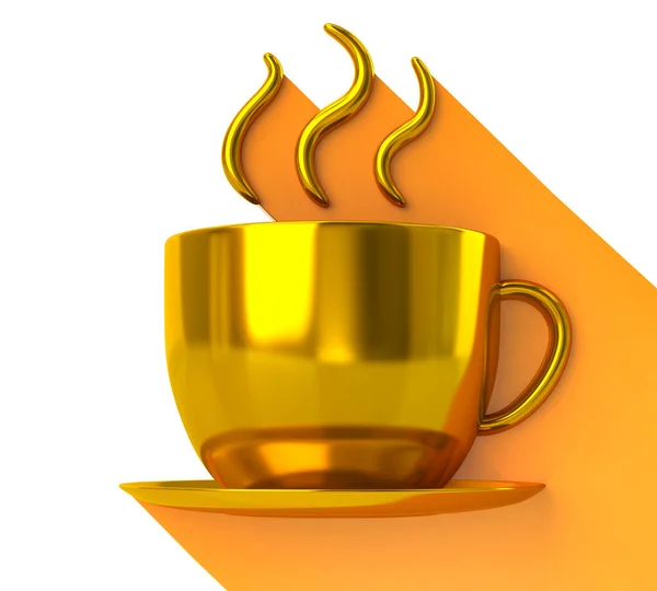 Złoty Filiżanka Kawy Koncepcja Ikona Ilustracja Izolowane Białym Tle — Zdjęcie stockowe