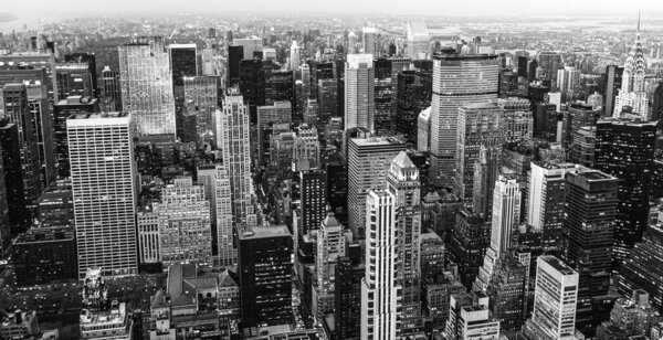 New York, USA September 15, 2018: New York city landscape in b&w. New York is one of the most famous in the world and one of the most touristic places.