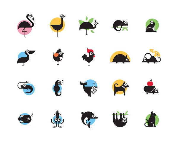 Kuşlar, balıklar ve memelilerin 20 simgeleri Hayvanlar
