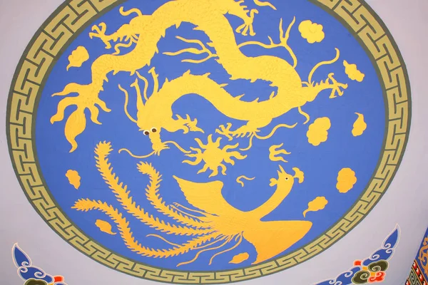 Dragon Och Phoenix Väggmålning — Stockfoto