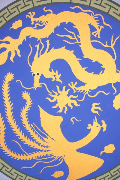 Dragon Och Phoenix Väggmålning — Stockfoto