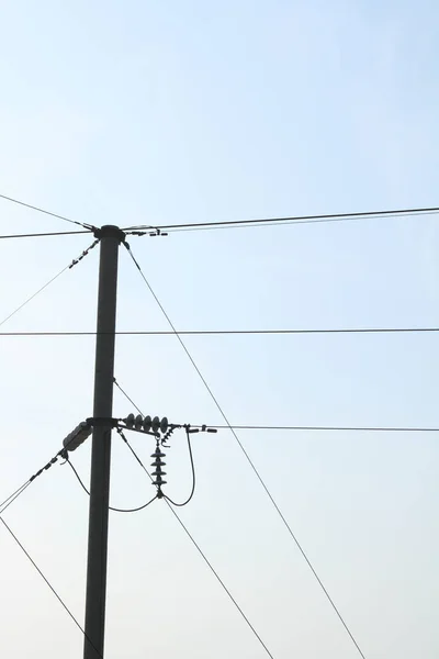 Sílhueta Pólo Telégrafo Linha Eléctrica — Fotografia de Stock