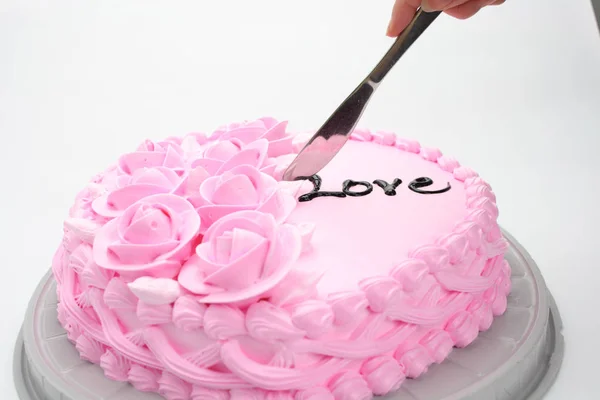 Primer Plano Rosado Pastel Cumpleaños — Foto de Stock