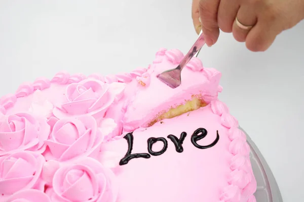 Closeup Pink Birthday Cake — Stock Photo, Image