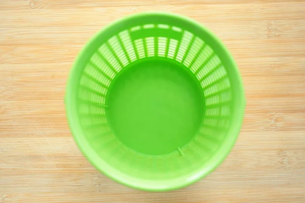 Empty Plastic Basket Wooden Background — Stock Photo, Image