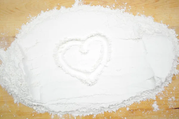 Heart Shape Made White Flour — Stock Photo, Image