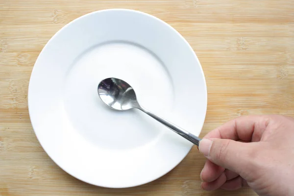 Assiette Cuillère Placées Sur Table — Photo