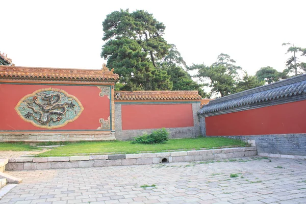 Kırmızı Bir Duvarda Çinli Ejderha Sembolü — Stok fotoğraf