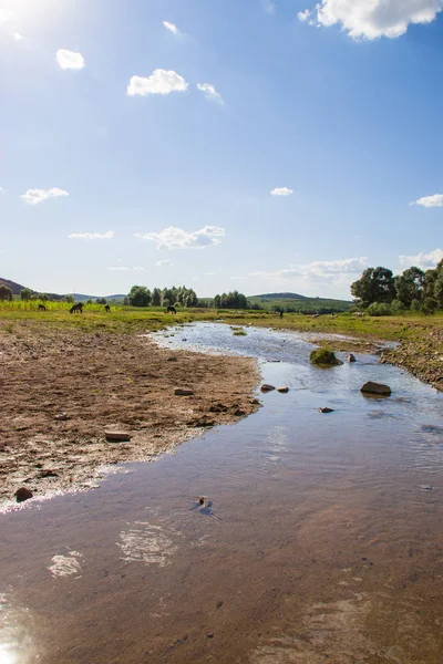 Petite Rivière Dans Village Montagne — Photo