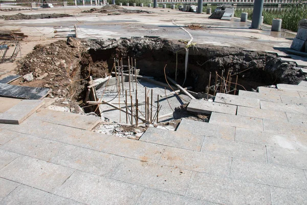 Sewer Being Built Sidewalk — Stock Photo, Image