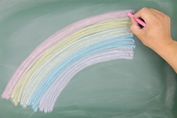 Rainbow Drawn Blackboard — Stock Photo, Image