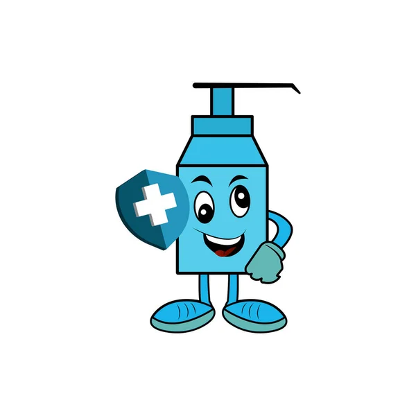 Shield Symbol Health Liquid Soap Mascot Character Cartoon Design Vector — Stock Vector