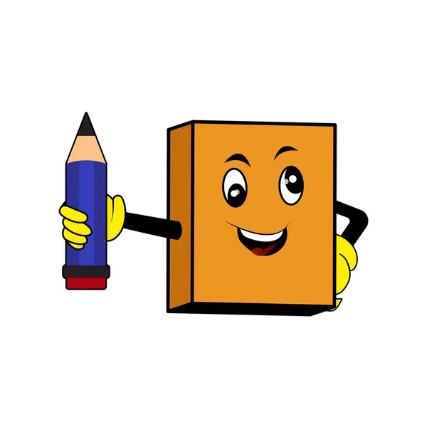 Com Lápis Livro Personagens Desenhos Animados Mascote Ilustração Desenho Vetor — Vetor de Stock