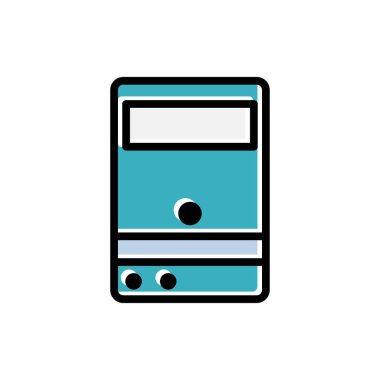 Bilgisayar durumu vektör düzlüğü kişisel bilgisayar masaüstü kulesi. Teknoloji sunucusu. Şablon vektörü tasarla