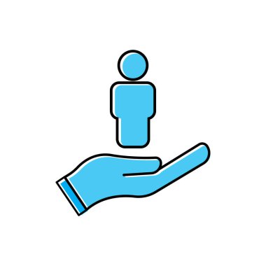 Sosyal hizmet görevlisi sembolü. El ve insanlar düz ikon. Şablon vektörü tasarla