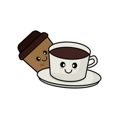 Kahve fincanı ve çizgi film karakteri. Şablon vektörü tasarla