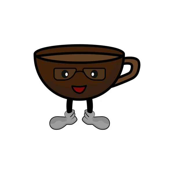 Tazza Caffè Personaggio Cartone Animato Modello Progettazione Vettoriale — Vettoriale Stock
