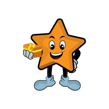 Hediye kutusu olan bir çizgi film yıldızı. Şablon vektörü tasarla