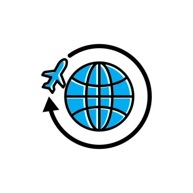 Dünya ve düzlem simgeleri. Tur ve seyahat sembolü. Şablon vektörü tasarla