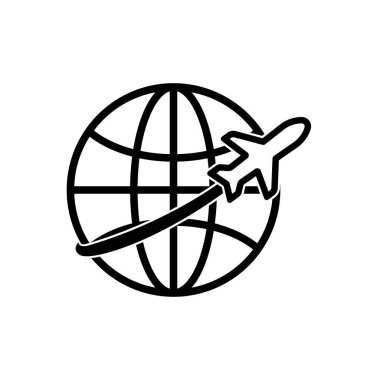 Dünya ve uçak çizgisi simgeleri. Tur ve seyahat sembolü. Şablon vektörü tasarla