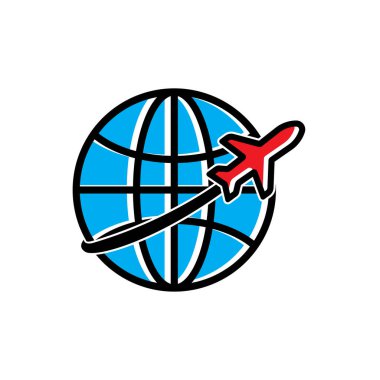 Dünya ve düzlem simgeleri. Tur ve seyahat sembolü. Şablon vektörü tasarla