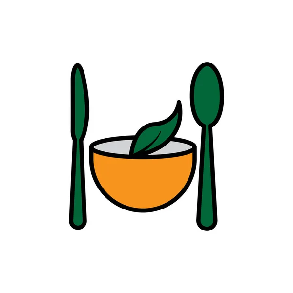 Vegetarian Restaurant Flat Icon Spoon Knife Leaf Icon Top Bowl — Stock Vector