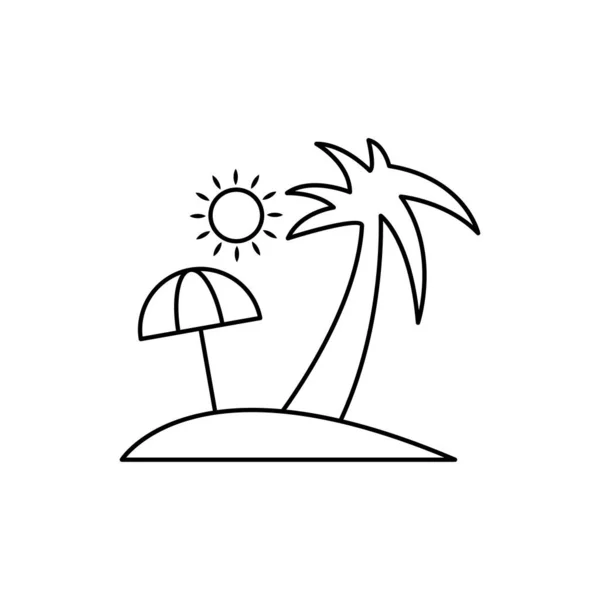 Plaj Şemsiyesi Palmiye Ağacı Çizgisi Ikonu Bayram Kutlaması Için Bir — Stok Vektör