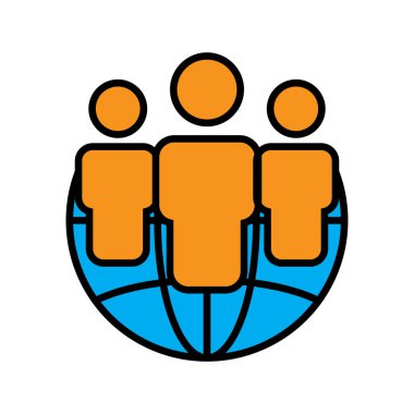 İş takımının düz simgesi. Küresel iş ağı çalışma simgesi. Şablon vektörü tasarla