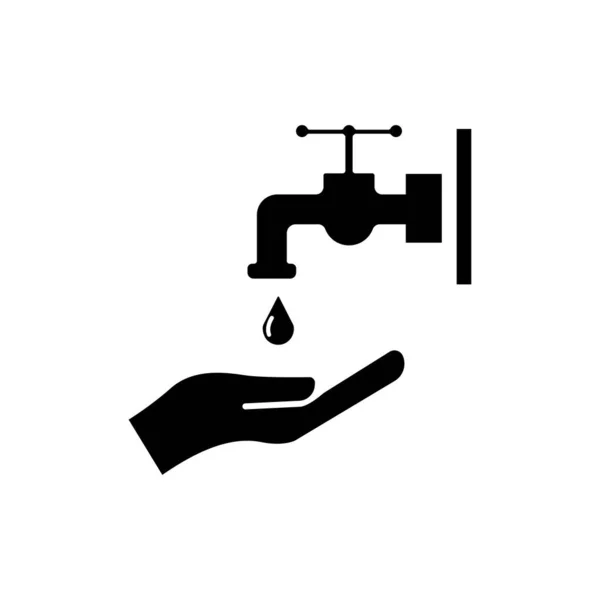 Waschen Sie Handsymbol Handsymbol Wasserhahn Und Wassertropfen Design Von Vektorschablonen — Stockvektor