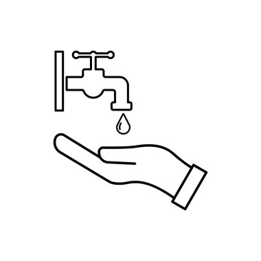 El ipi simgesini, el simgesini, musluğu ve su damlasını yıka. Vektör şablonu tasarımı