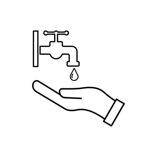 Hand Lijn Pictogram Hand Pictogram Waterkraan Waterdruppel Vectorsjabloon — Stockvector