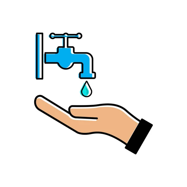 Hand Plat Pictogram Hand Pictogram Waterkraan Waterdruppel Vectorsjabloon — Stockvector