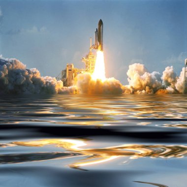 Water and fascinating liftoff of the rocket. Rocket shuttle spac clipart