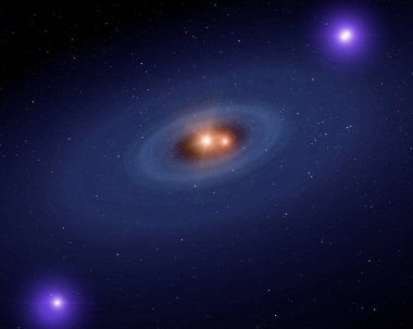 Büyük yıldız ve sarmal galaksi. Bu görüntünün elemanları tarafından döşenmiş 