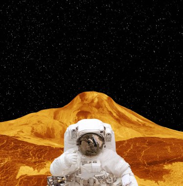 Gezegen yüzeyindeki astronot. Bu görüntünün elemanları furn